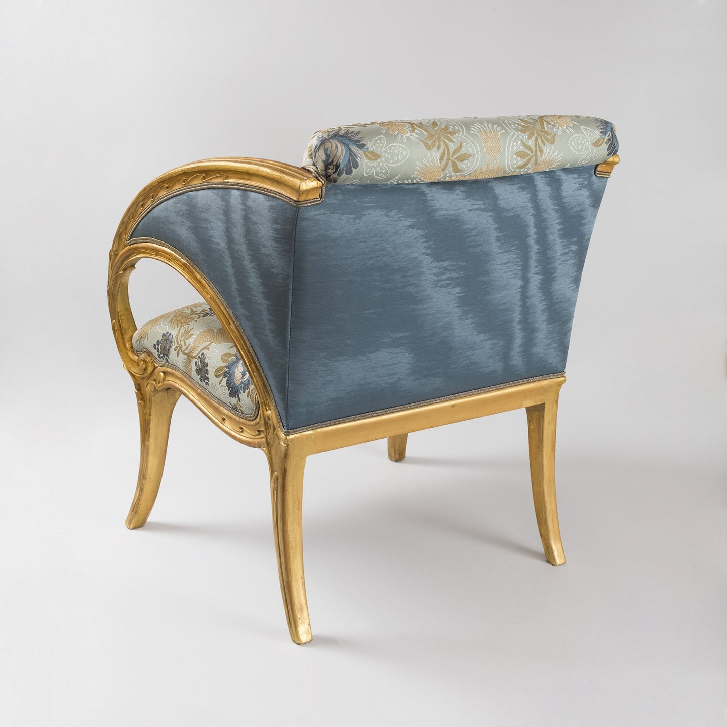 Joan Busquets Pair of Blue Floral Giltwood Armchairs