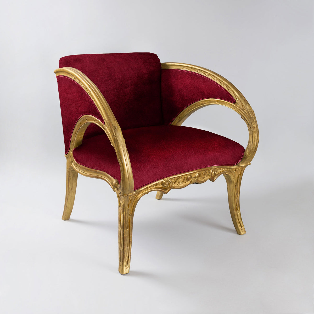 Joan Busquets Pair of Blue Floral Giltwood Armchairs
