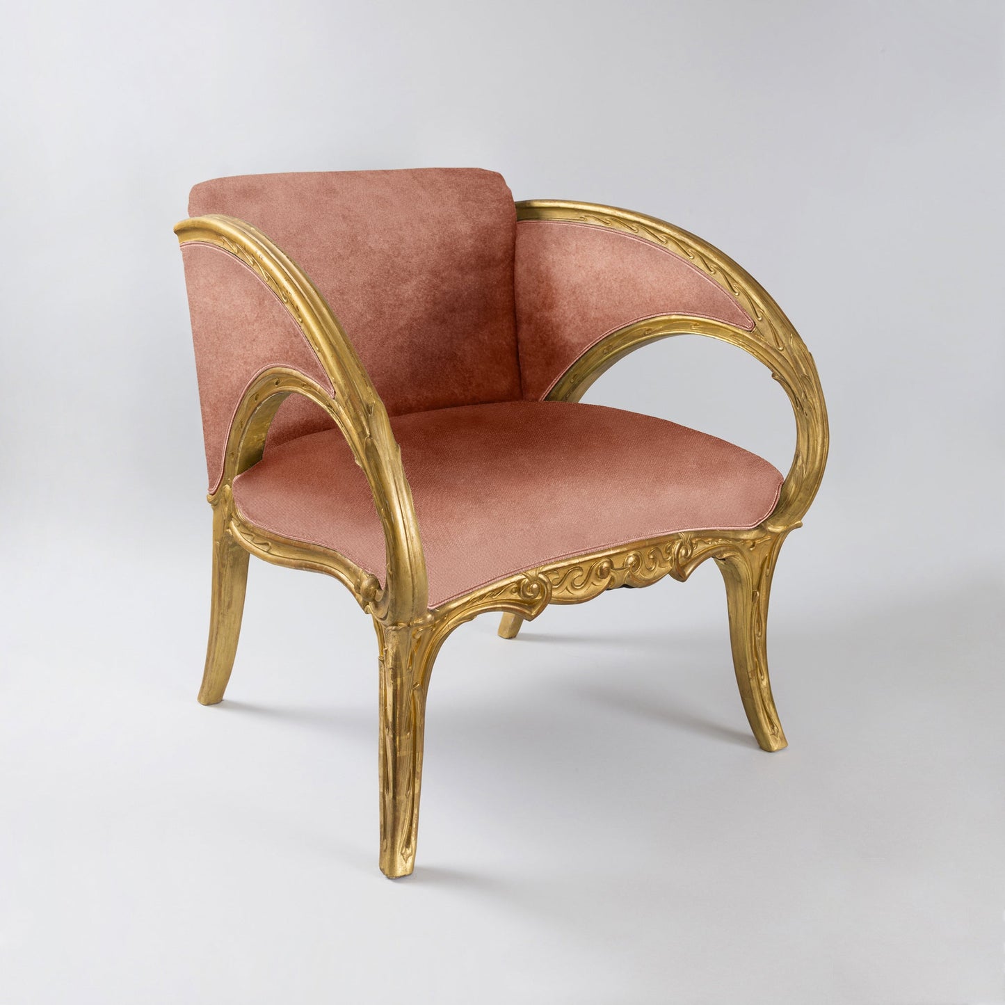 Joan Busquets Pair of Blue Floral Giltwood Armchairs