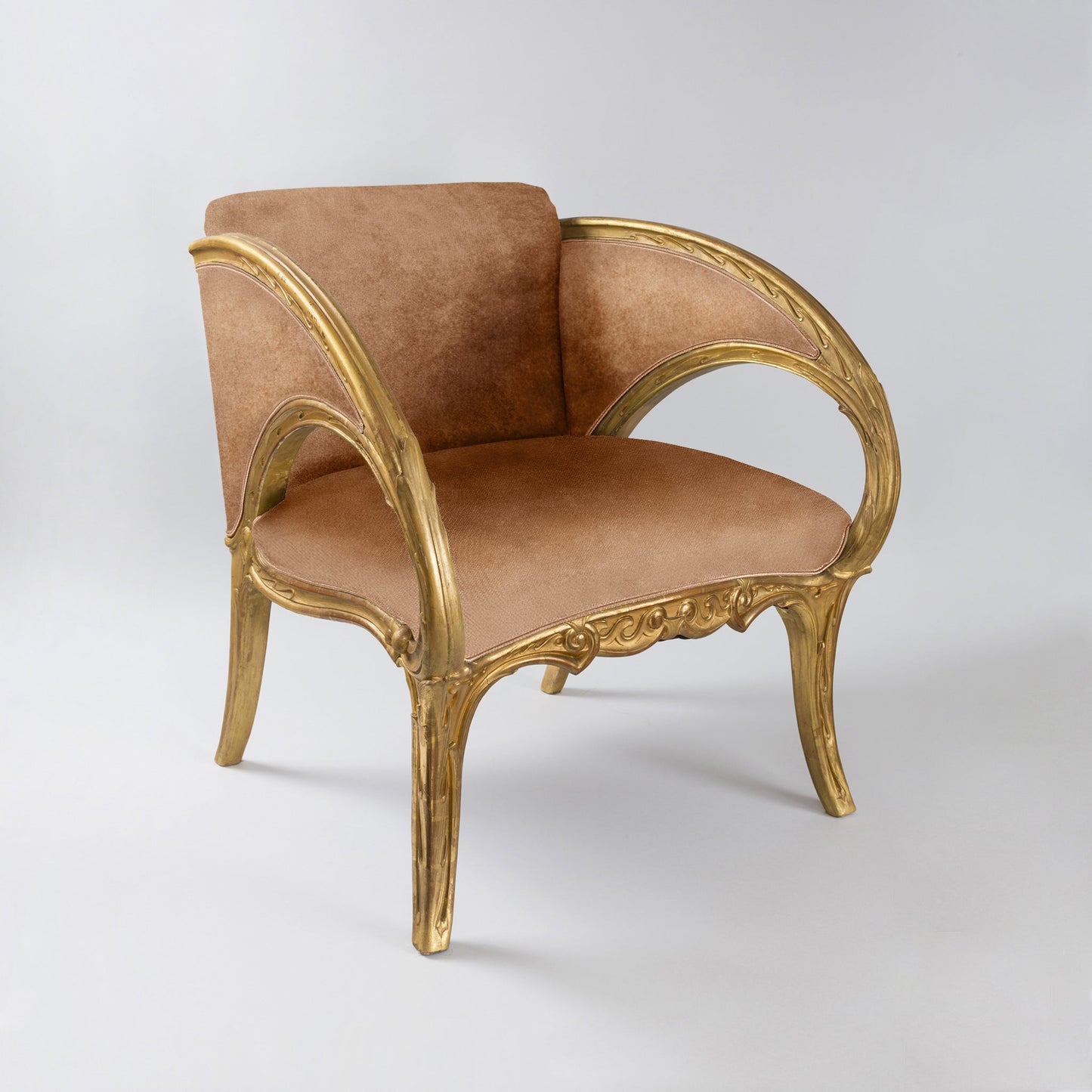 Joan Busquets Pair of Blue Floral Giltwood Armchairs