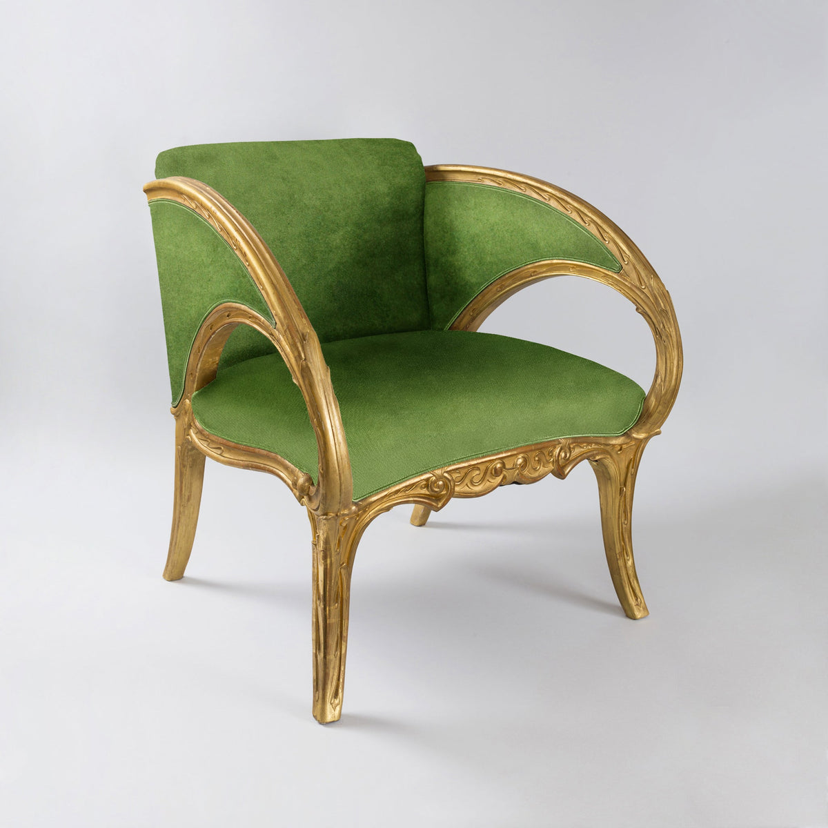 Joan Busquets Pair of Blue Floral Giltwood Armchairs