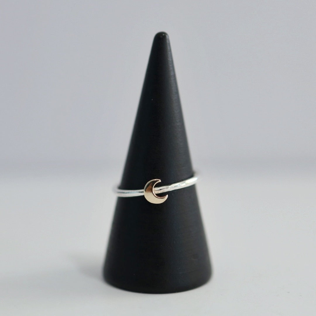 Crescent Moon Stacking Ring in Mixed Metal / Sterling Silver and 14 karat Yellow Gold / READY TO SHIP in 5.75