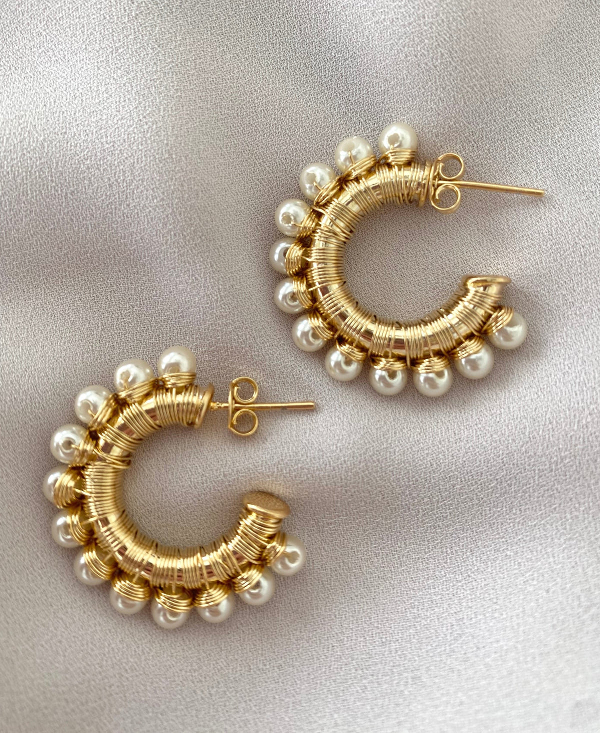 Gold Filled Chunky Pearl Hoop Earrings - June Birthstone Jewelry