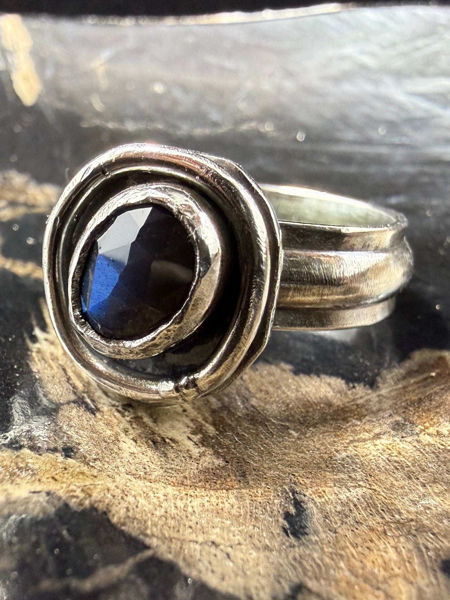Labradorite Halo Boyfriend Ring