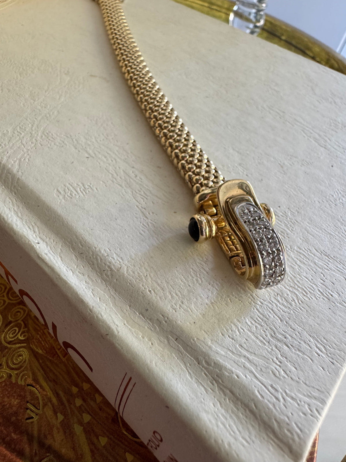 Vintage 14k Yellow Gold & Diamond Fancy Clasp Bracelet