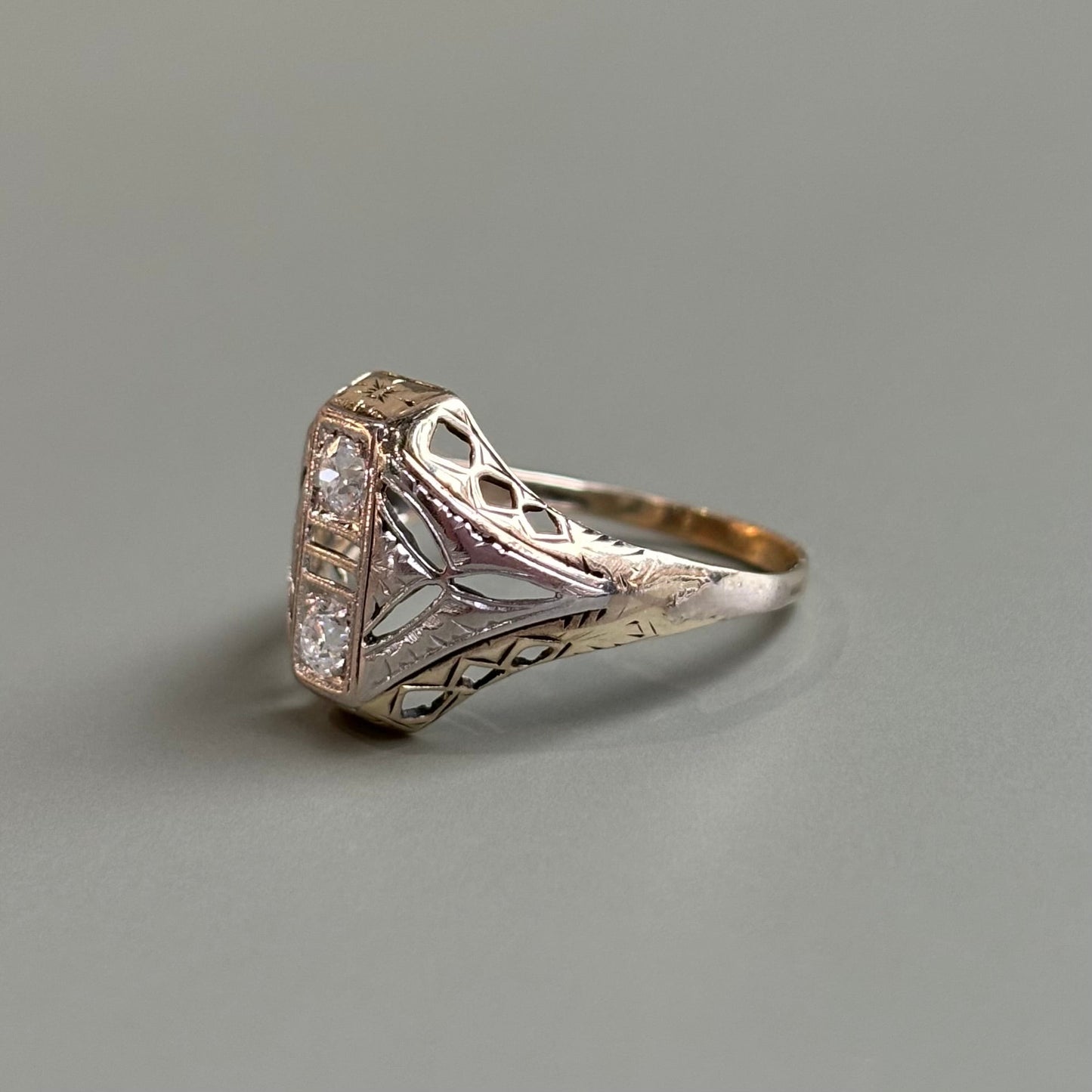 Art Deco Shield Ring | 0.35CTW Old European Cut Diamonds | Vintage