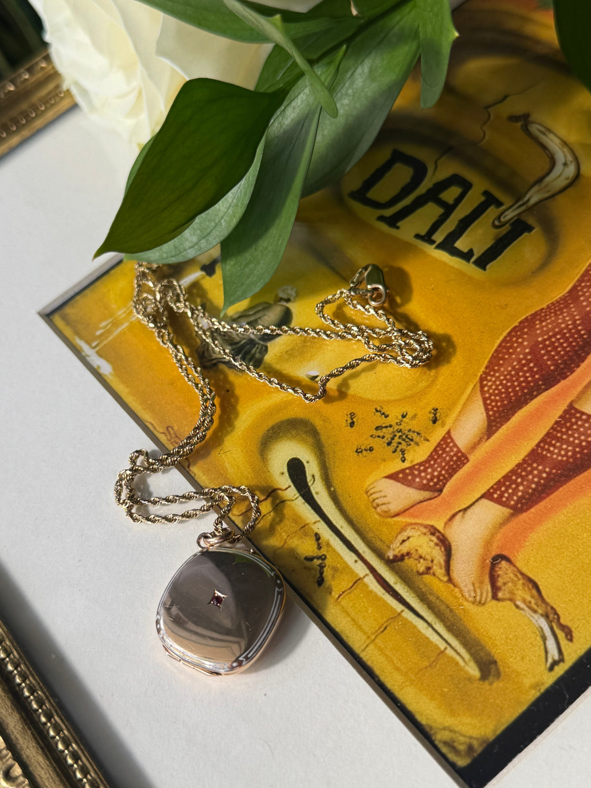 Vintage 14k Yellow Gold, Ruby, & Enamel Locket