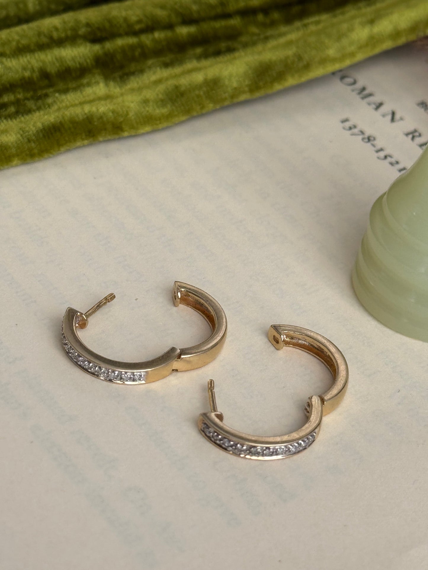 Vintage 14k & Diamond Hoops