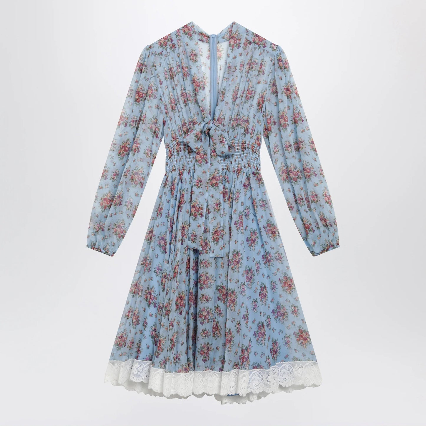Dolce&Gabbana - Floral bouquet-print chiffon dress in light blue
