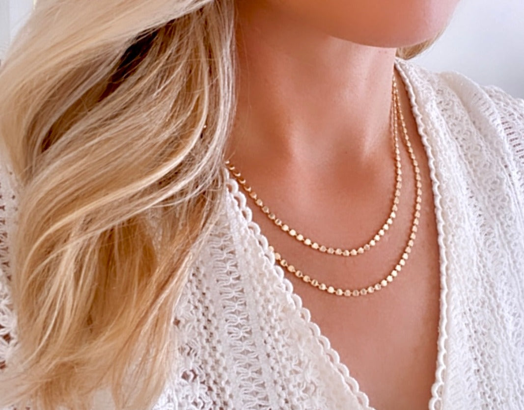 Gold Filled Dot Bead Chain Necklace Minimalist Layering Necklaces for Women - Rope Twist Paperclip