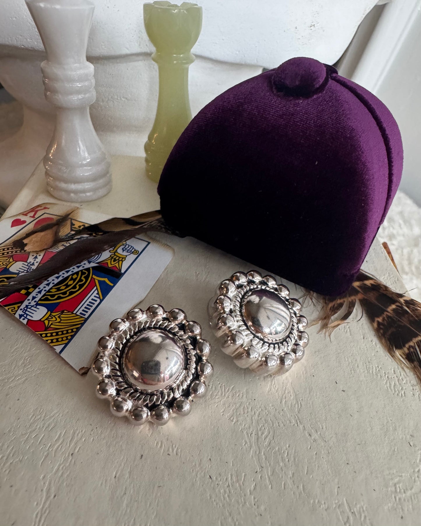 Vintage 925 Sterling Silver Beaded Dome Earrings