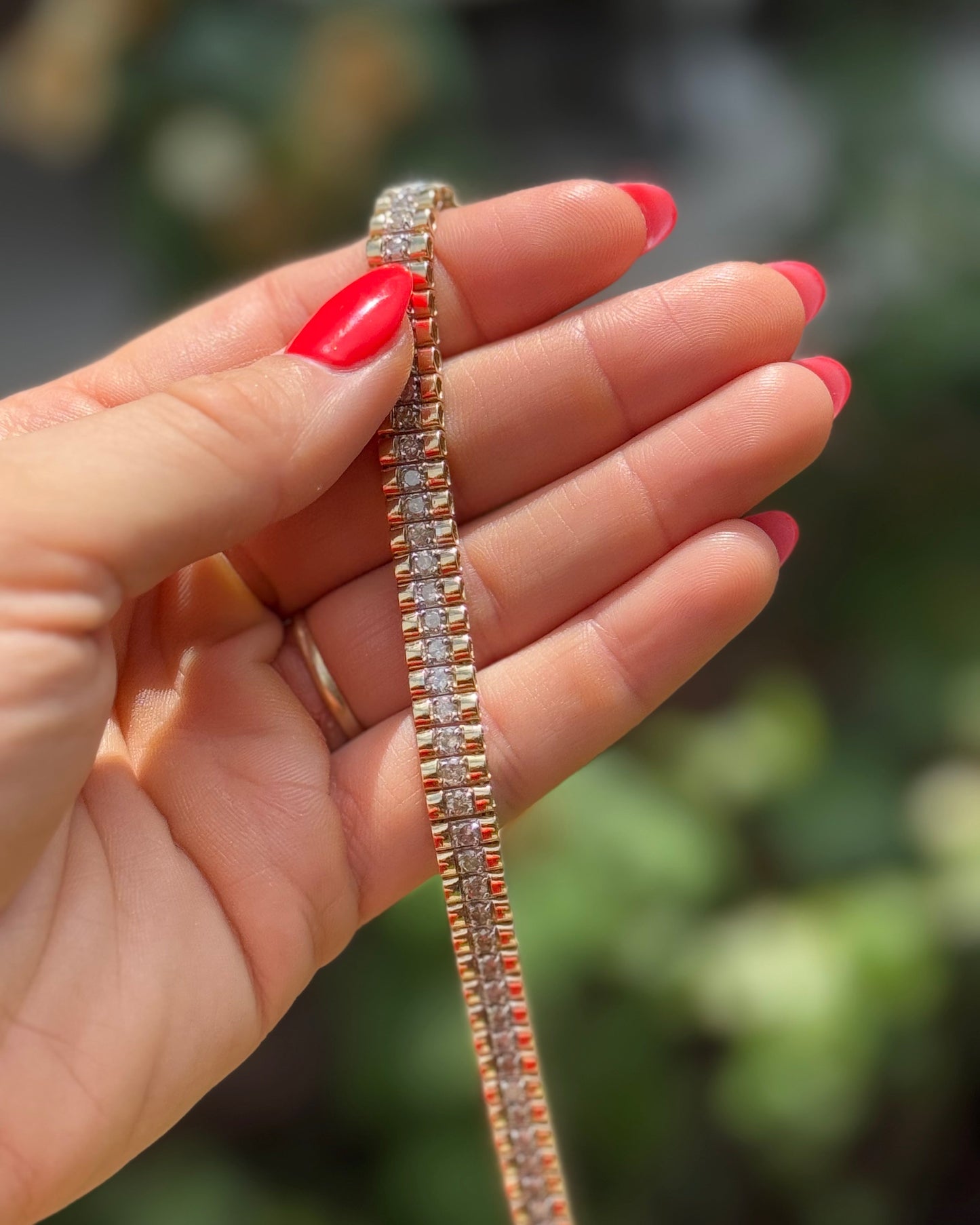 Vintage 10k Yellow Gold & Diamond Fancy Link Tennis Bracelet