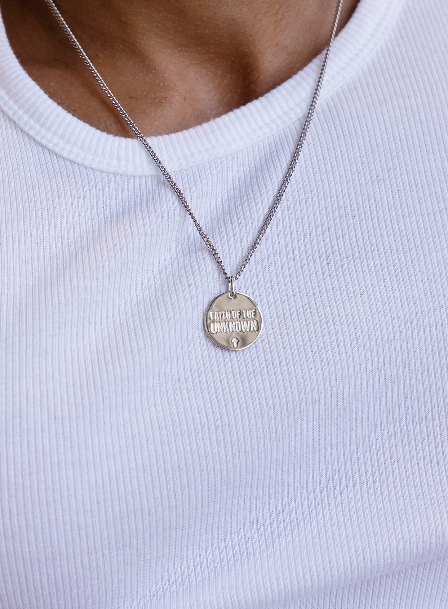 FAITH OF THE UNKNOWN Sterling Silver Round Medal Necklace