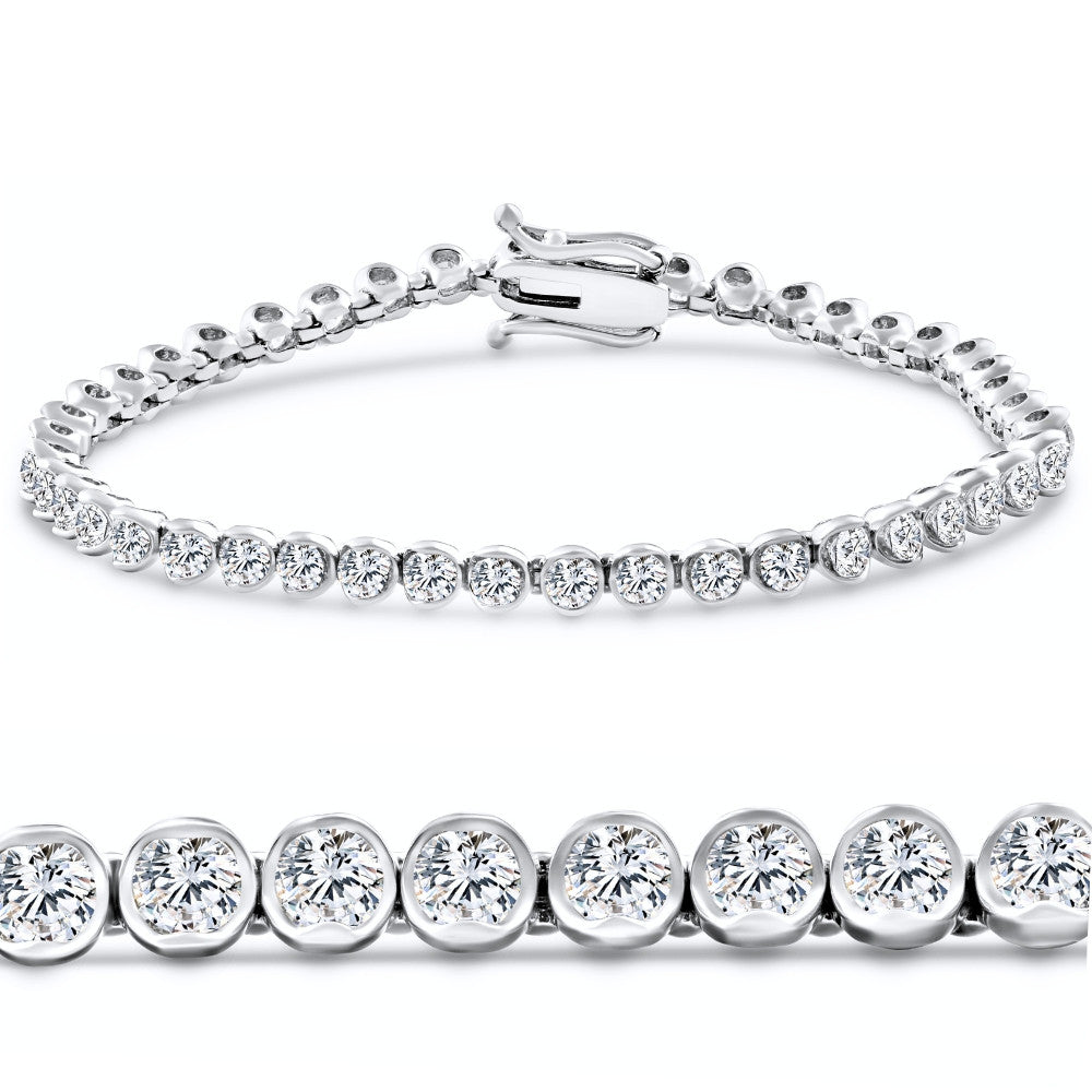 5Ct Diamond Half Bezel Tennis Bracelet 14k White or Yellow Gold 7" Lab Grown