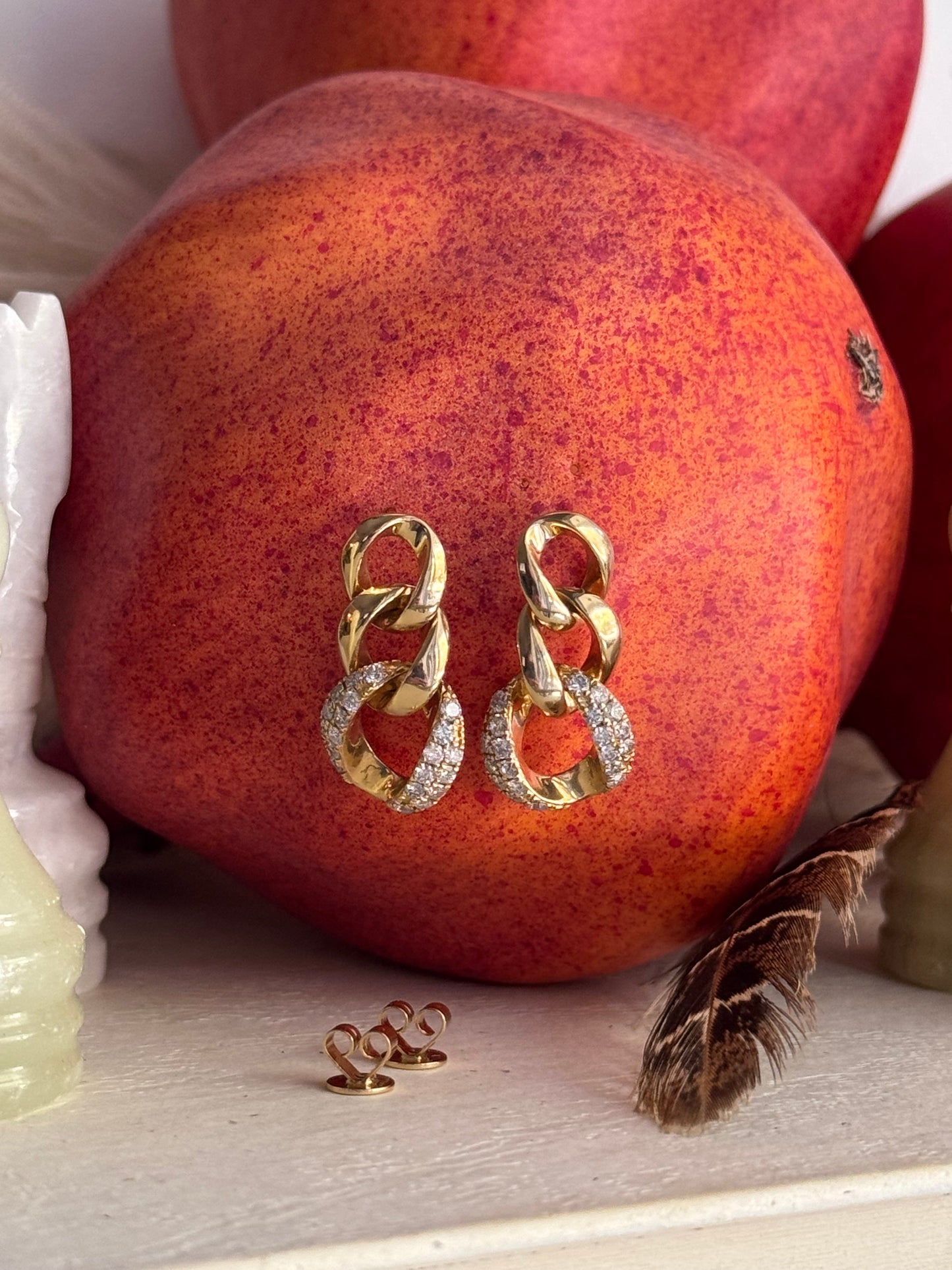 Estate 18k Yellow Gold & Diamond Curb Link Fancy Earrings