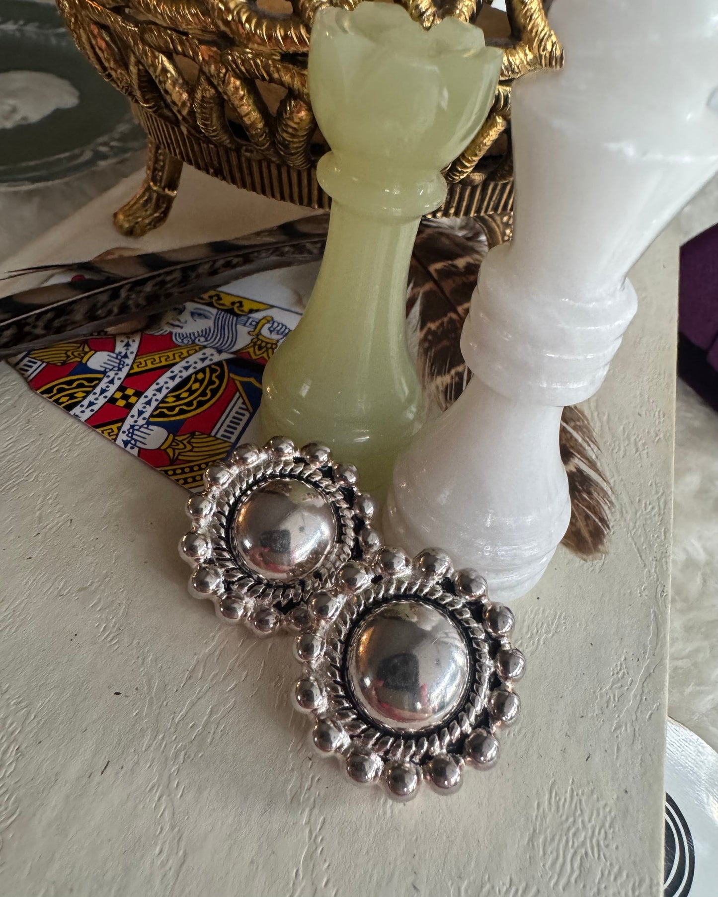 Vintage 925 Sterling Silver Beaded Dome Earrings