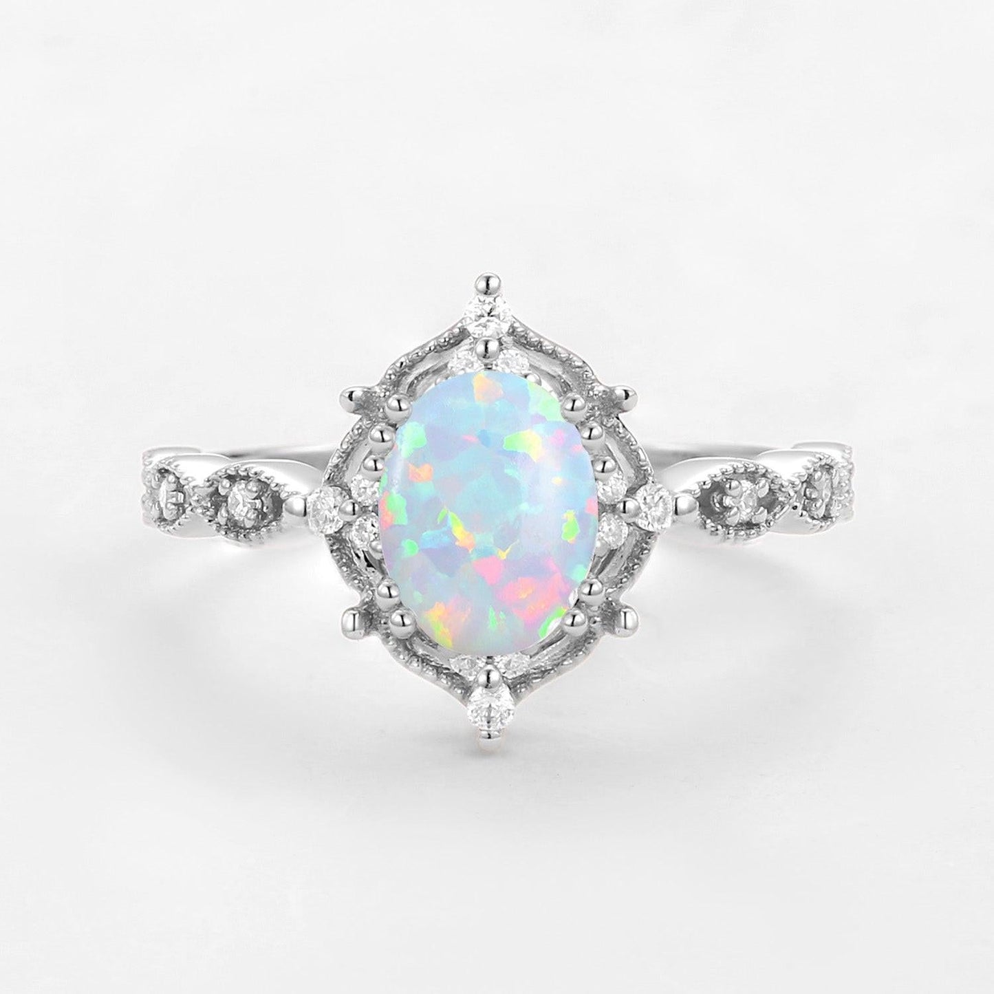 Charlotte’s Mistveil | 1.5CT Oval Opal Vintage Engagement Ring