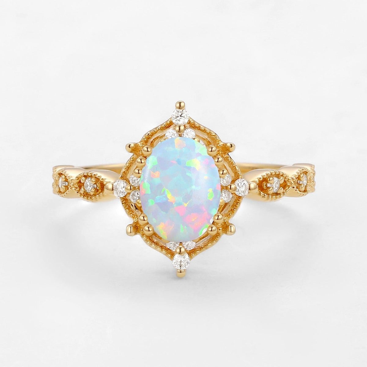 Charlotte’s Mistveil | 1.5CT Oval Opal Vintage Engagement Ring