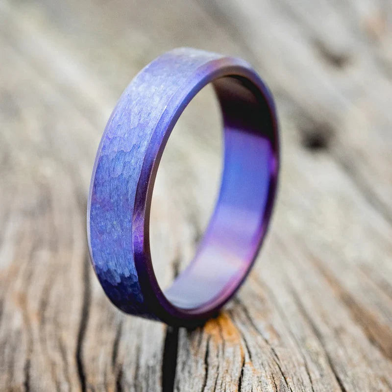 Fire-Treated Titanium Wedding Ring Featuring a Hammered Finish - Titanium (6mm) - Size 8 1/2