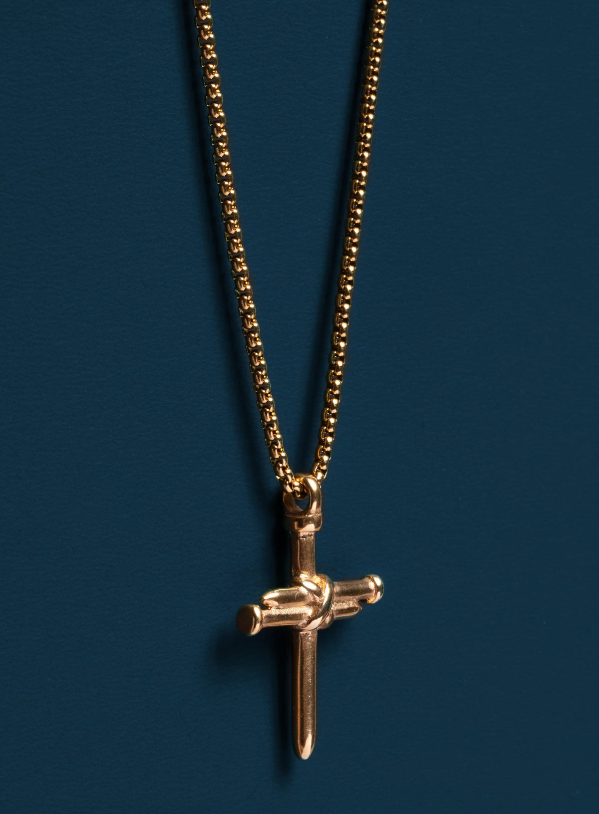 14k Gold Plated Stainless Steel Nail Cross Necklace for men