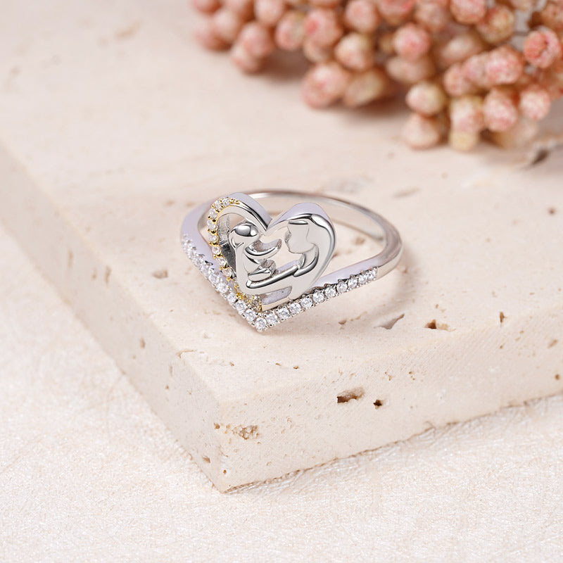 Gnoce Mom Hugs Baby V Ring Platinum-plated Silver Blend