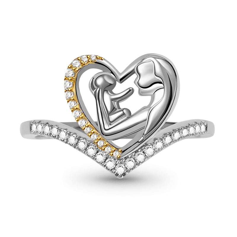 Gnoce Mom Hugs Baby V Ring Platinum-plated Silver Blend