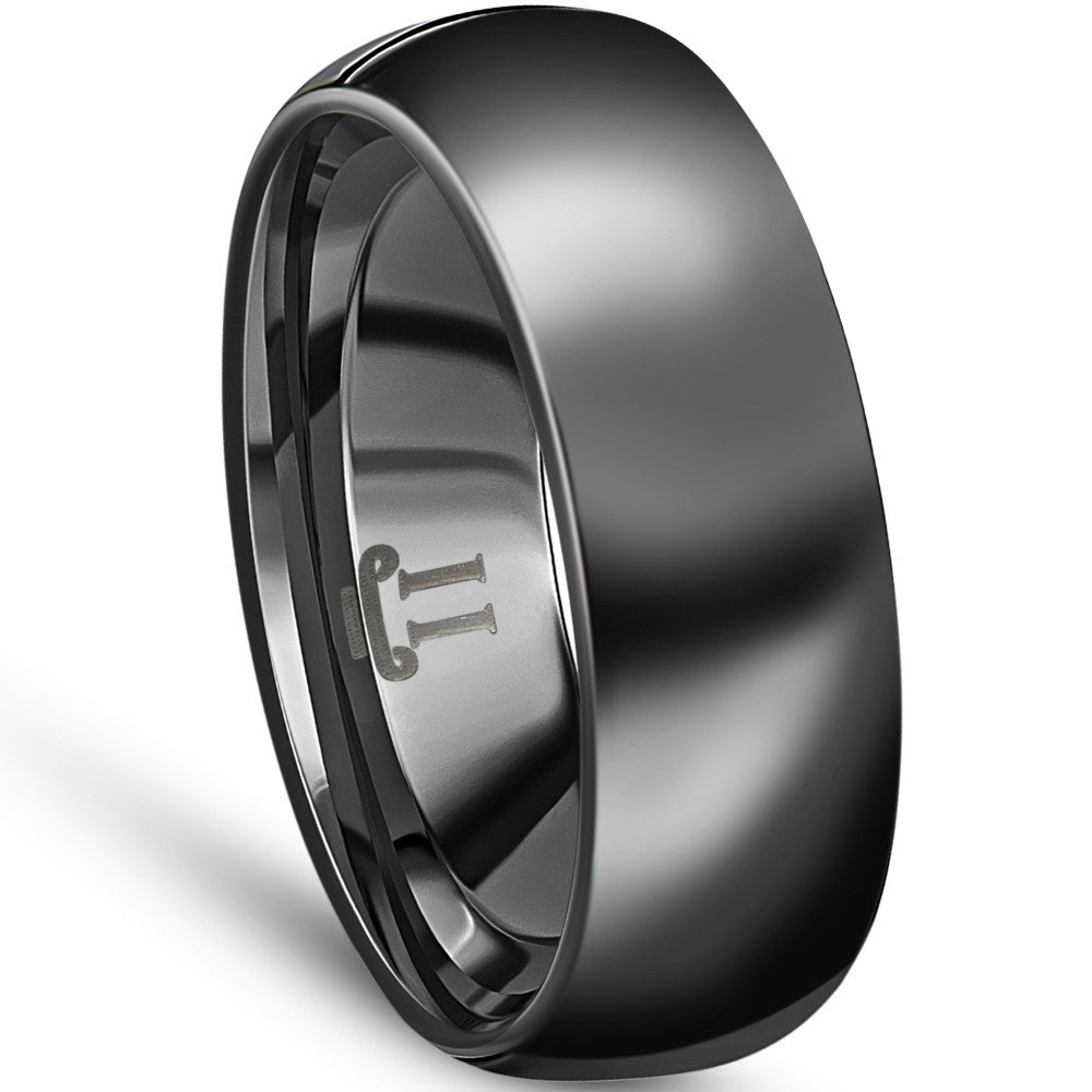 Men's Black Polished Bright Tungsten Ring Ring 7mm Comfort Fit Wedding Band
