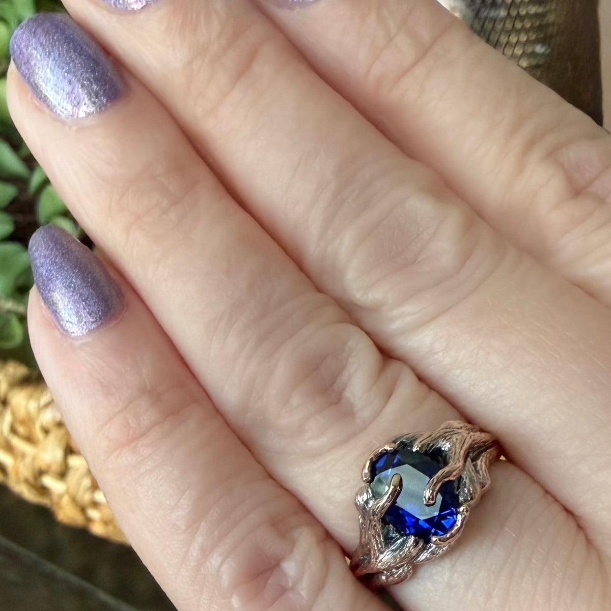 Oval Moissanite or Gemstone Twig Bridal Set in Solid Gold - Forest Collection