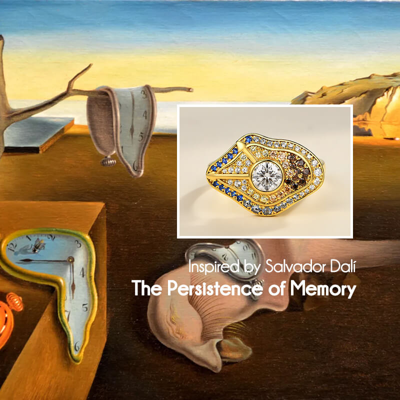 Famous Paintings "The Persistence of Memory" Inspired Moissanite Engagement Ring
