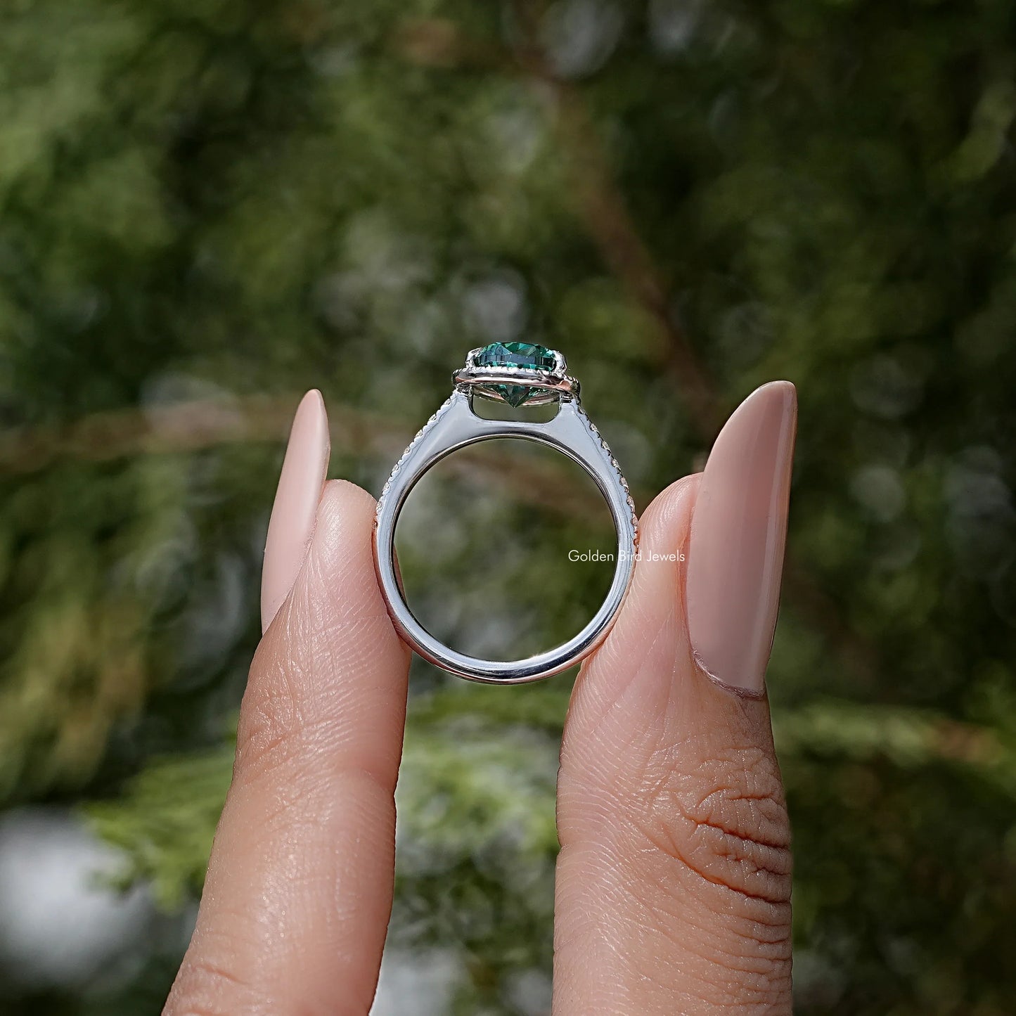 Green Pear Moissanite Halo Accent Wedding Ring