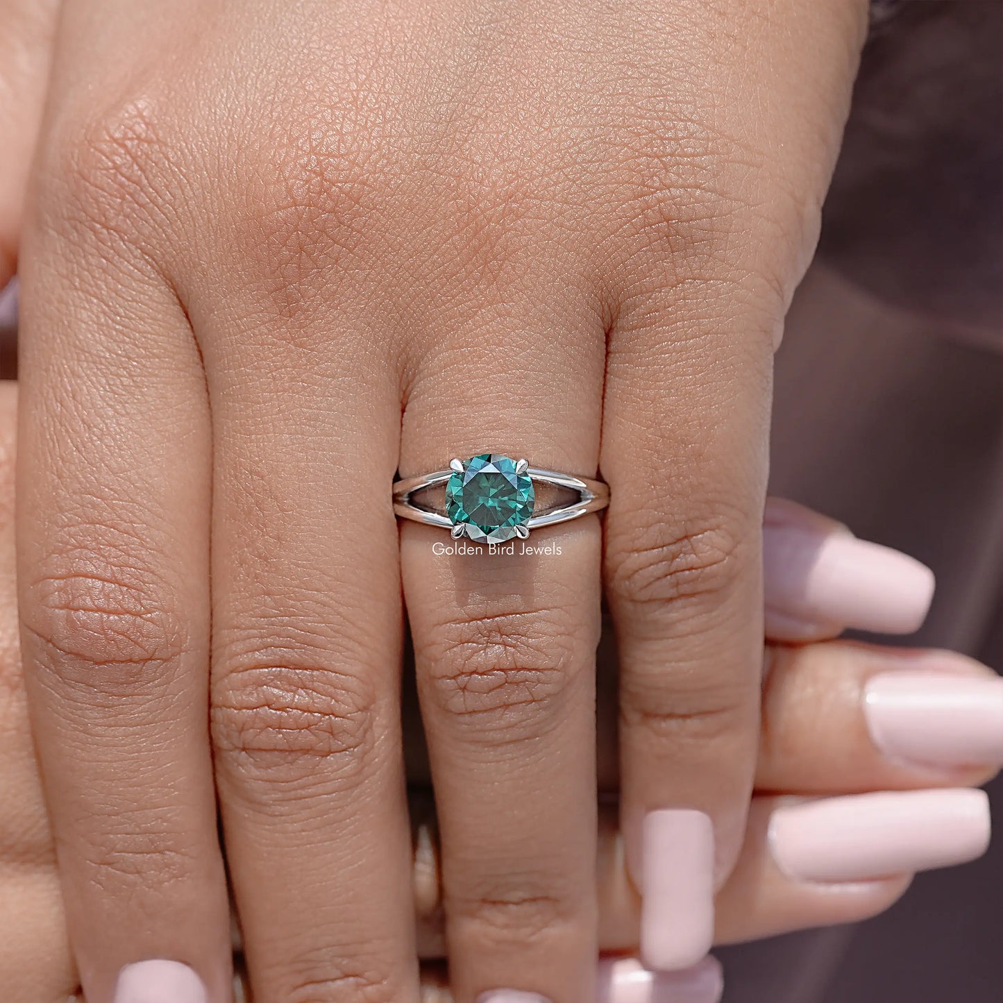 Round Cut Moissanite Split Shank Engagement Ring