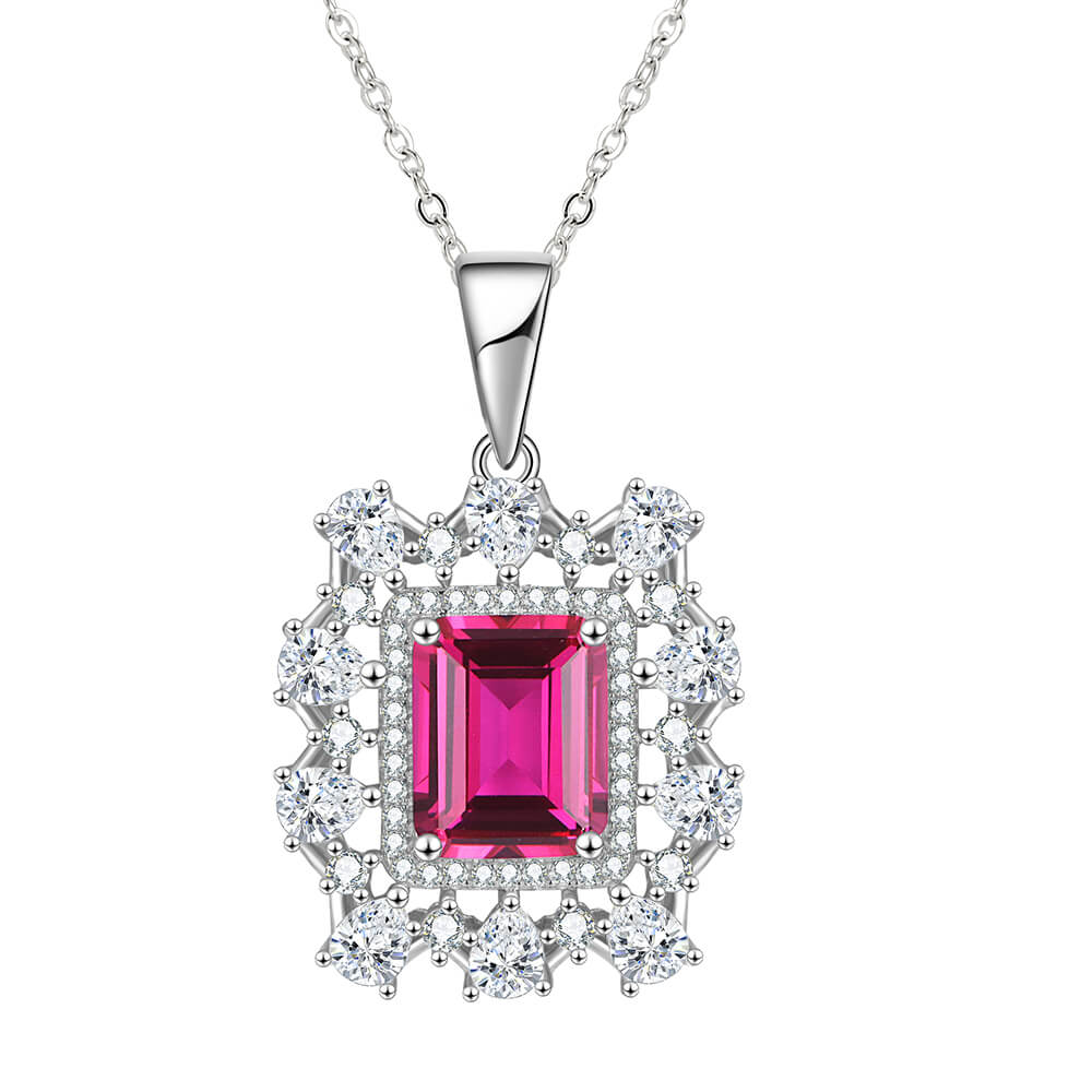 Fashion Double Halo Lab-Created Emerald Sterling Silver Necklace