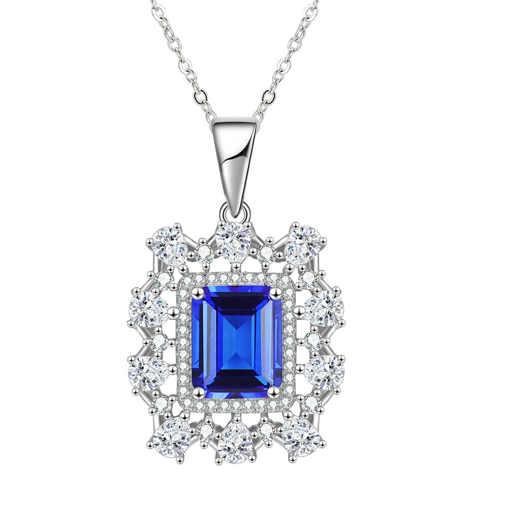 Fashion Double Halo Lab-Created Emerald Sterling Silver Necklace