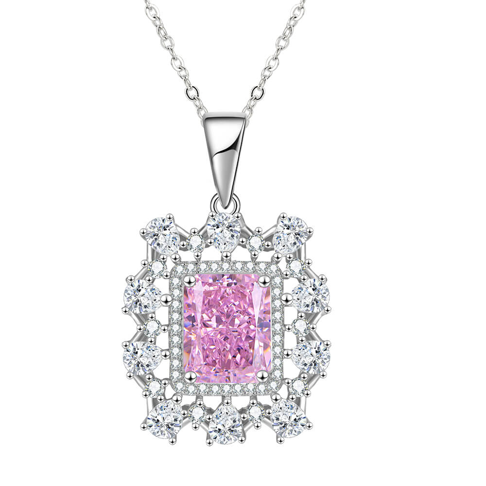 Fashion Double Halo Lab-Created Emerald Sterling Silver Necklace