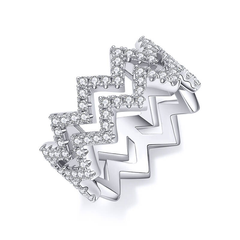 Fashion Geometric Double W-Shaped Moissanite Half Eternity Wedding Band Ring