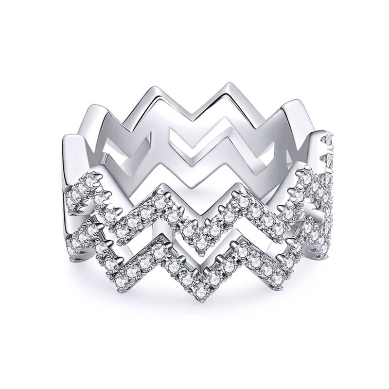 Fashion Geometric Double W-Shaped Moissanite Half Eternity Wedding Band Ring