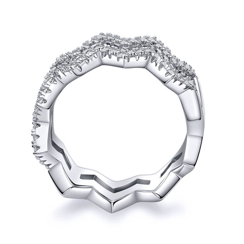 Fashion Geometric Double W-Shaped Moissanite Half Eternity Wedding Band Ring