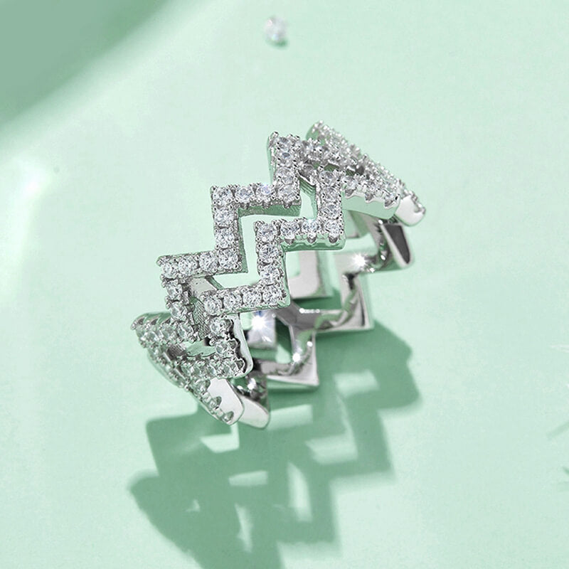 Fashion Geometric Double W-Shaped Moissanite Half Eternity Wedding Band Ring