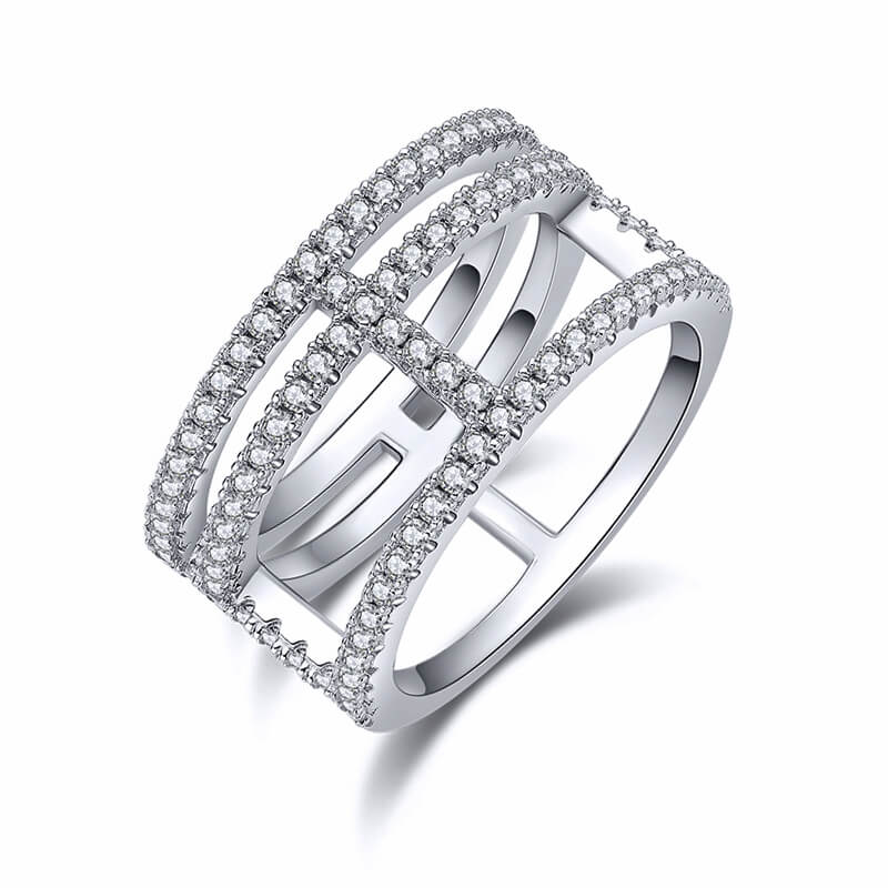 Fashion Geometric Triple Shank Moissanite Half Eternity Wedding Band Ring