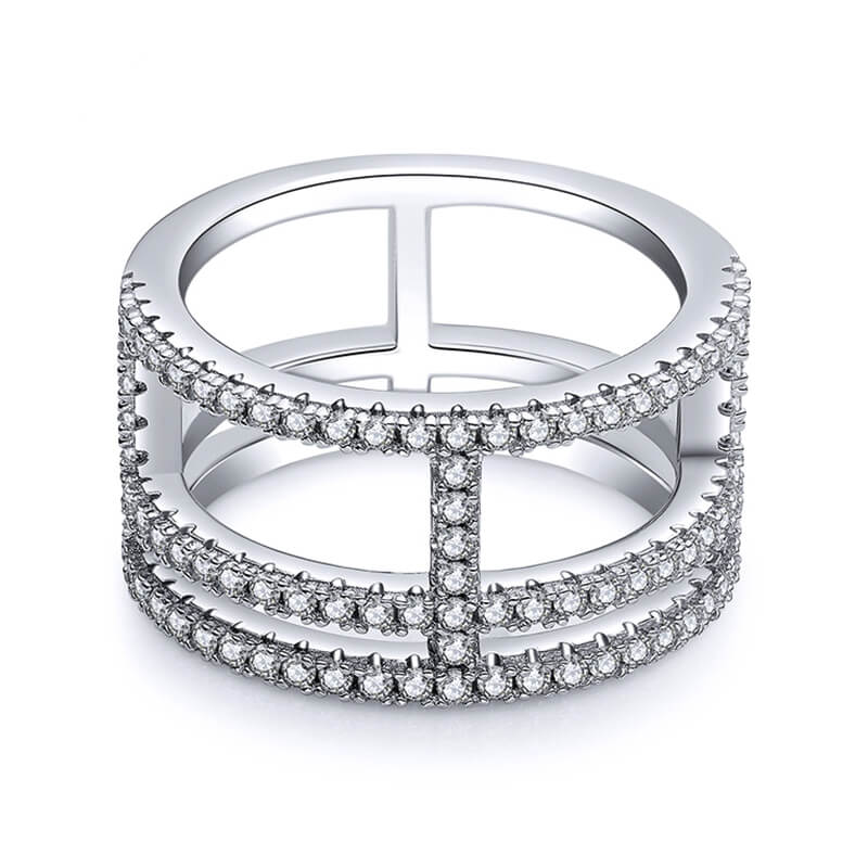 Fashion Geometric Triple Shank Moissanite Half Eternity Wedding Band Ring