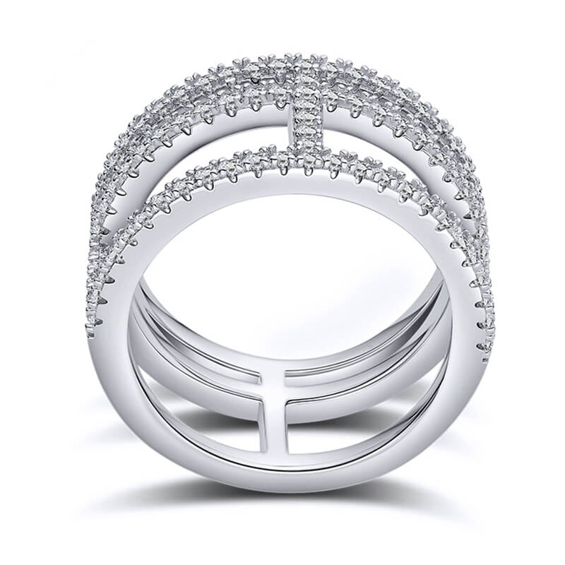 Fashion Geometric Triple Shank Moissanite Half Eternity Wedding Band Ring