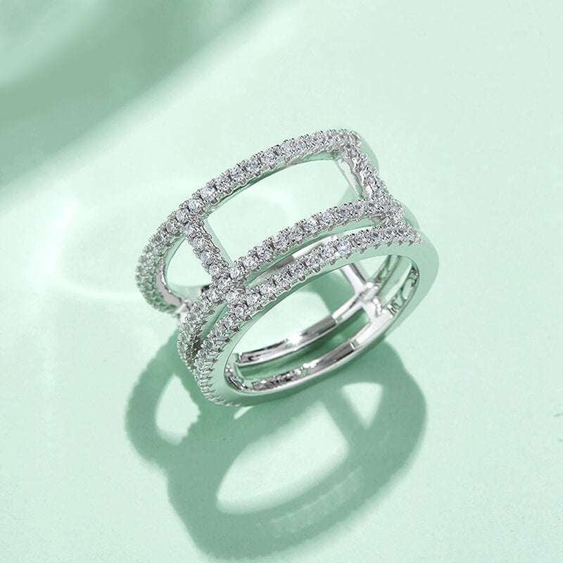 Fashion Geometric Triple Shank Moissanite Half Eternity Wedding Band Ring
