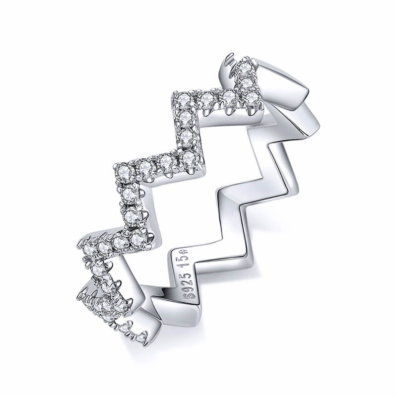Fashion Geometric W-Shaped Moissanite Half Eternity Wedding Band Ring