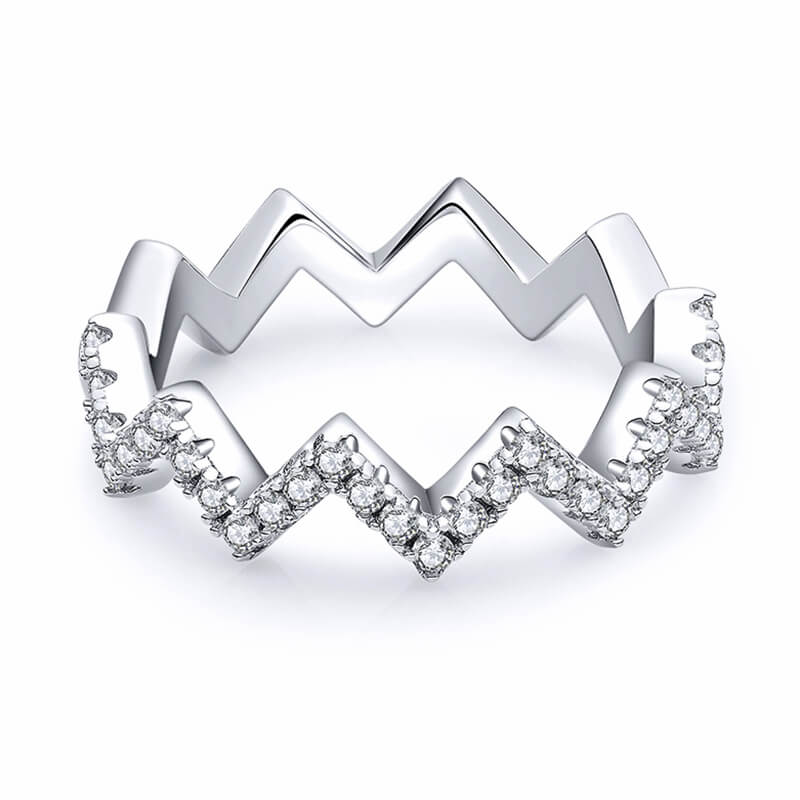 Fashion Geometric W-Shaped Moissanite Half Eternity Wedding Band Ring