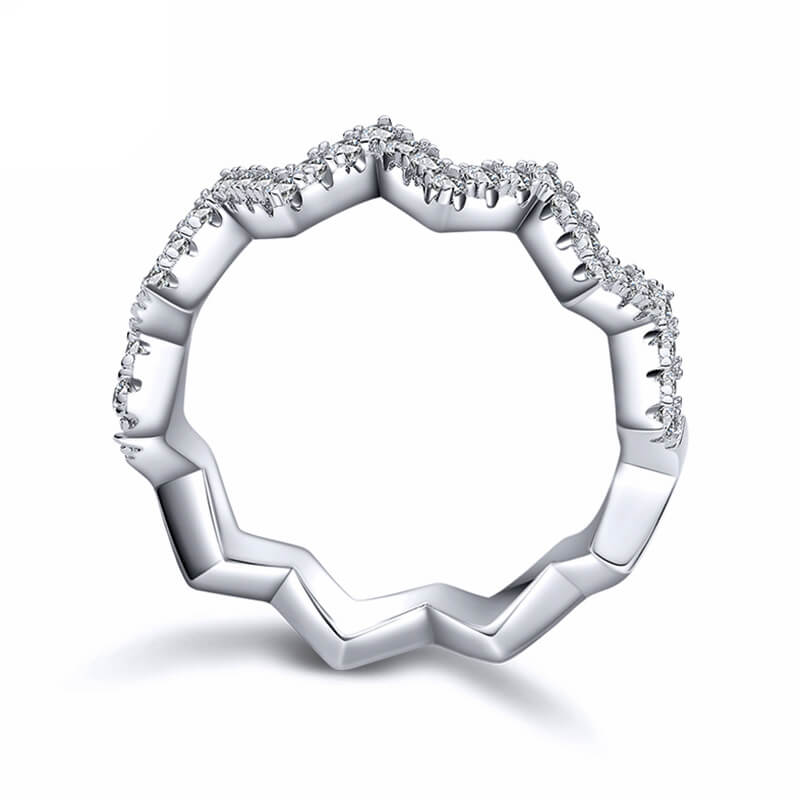 Fashion Geometric W-Shaped Moissanite Half Eternity Wedding Band Ring