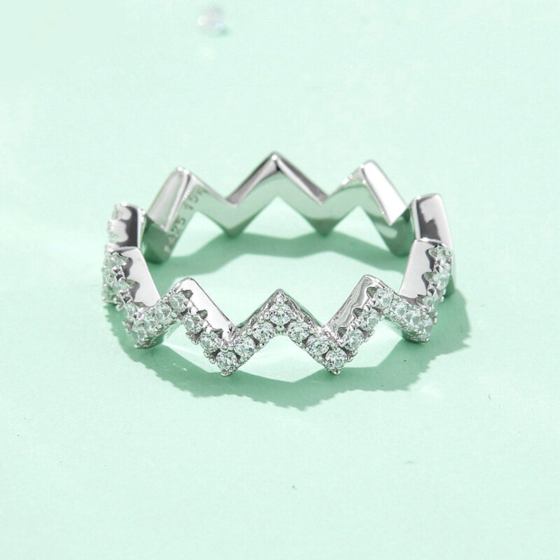 Fashion Geometric W-Shaped Moissanite Half Eternity Wedding Band Ring