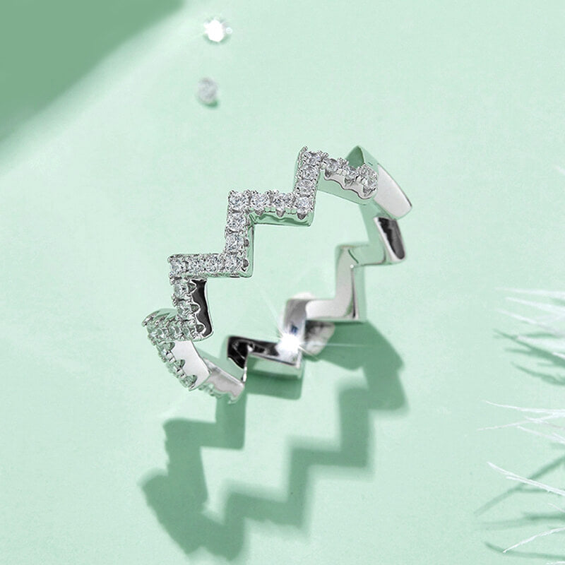 Fashion Geometric W-Shaped Moissanite Half Eternity Wedding Band Ring