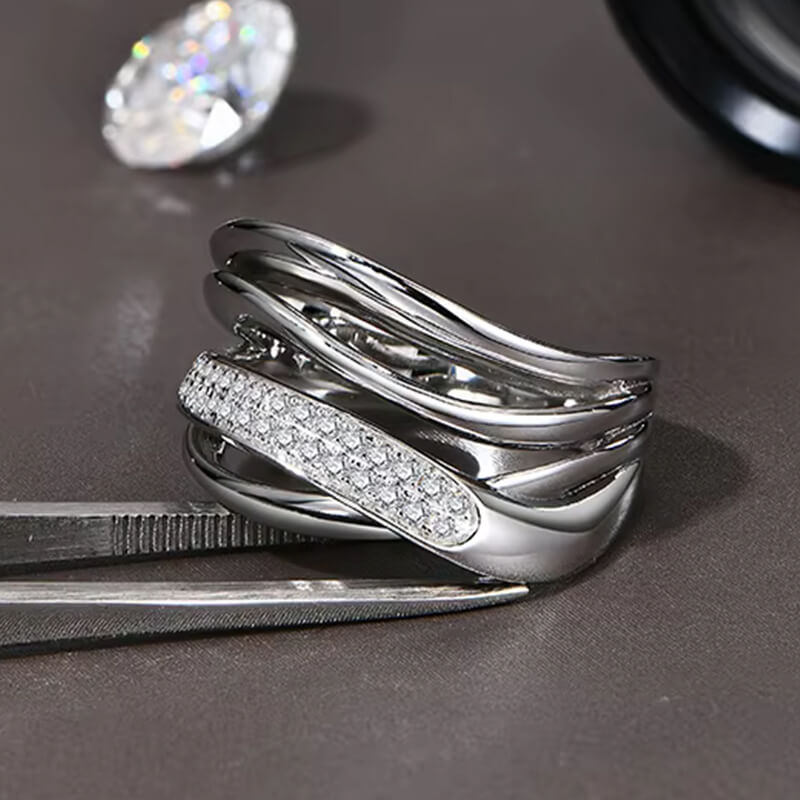 Fashion Moissanite Multiple Crossover Interlocking Wedding Band Ring