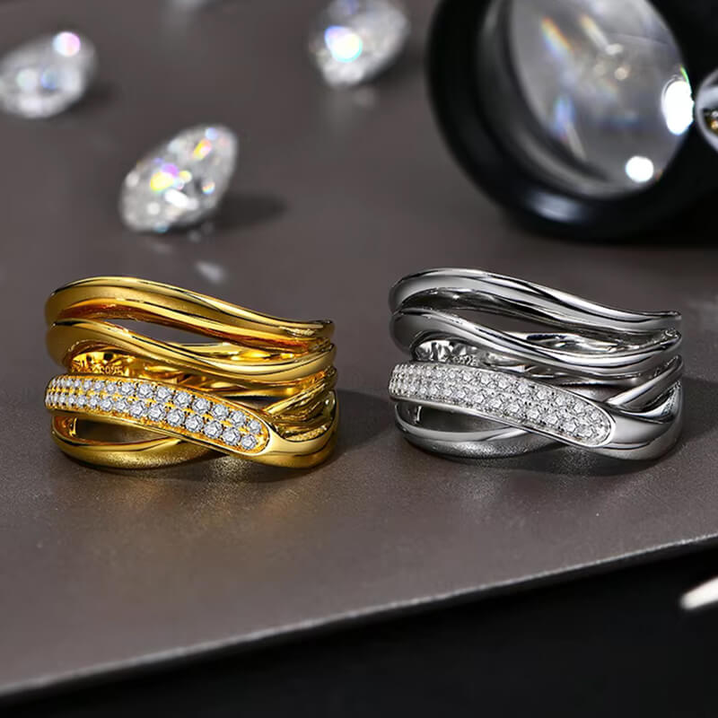 Fashion Moissanite Multiple Crossover Interlocking Wedding Band Ring