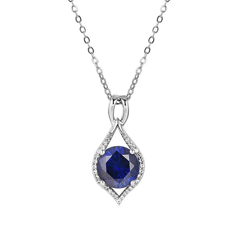 Fashion Round Sapphire Pave Necklace In Sterling Silver